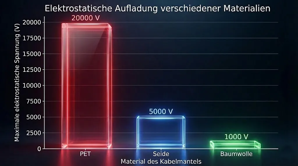 Messdiagramm: Baumwolle gegenüber PET-Ummantelung